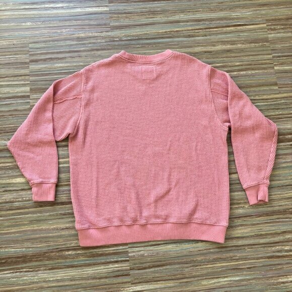 Aerie The Sweat Waffle Crewneck Sweatshirt Pink Oversized Sweater Top - Picture 6 of 6